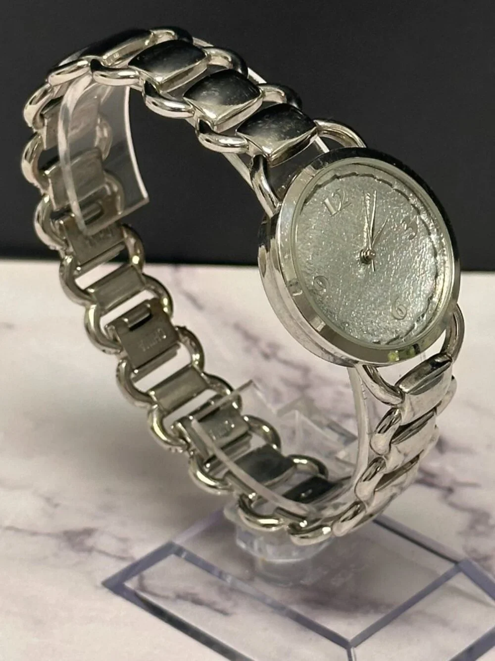 3/$30 Womens Watch Silver Metallic Foil Dial Linked Metal Bracelet Band 8.25